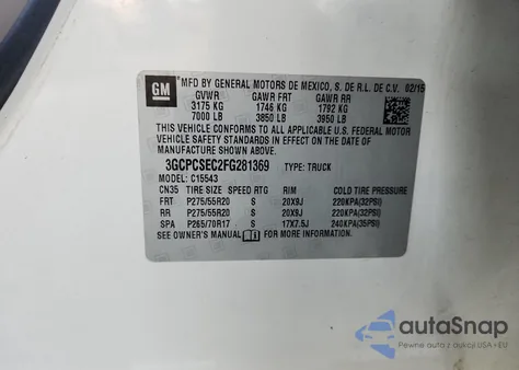 2015 Chevrolet Silverado C1500 Ltz from USA, damaged, VIN 3GCPCSEC2FG281369